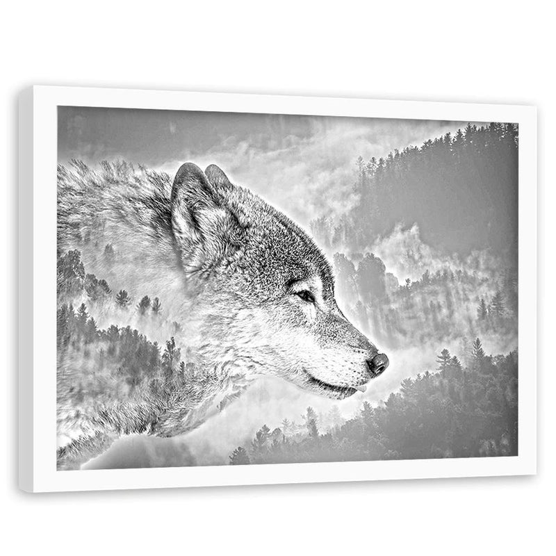 Glezna baltā rāmī - Gray Wolf 