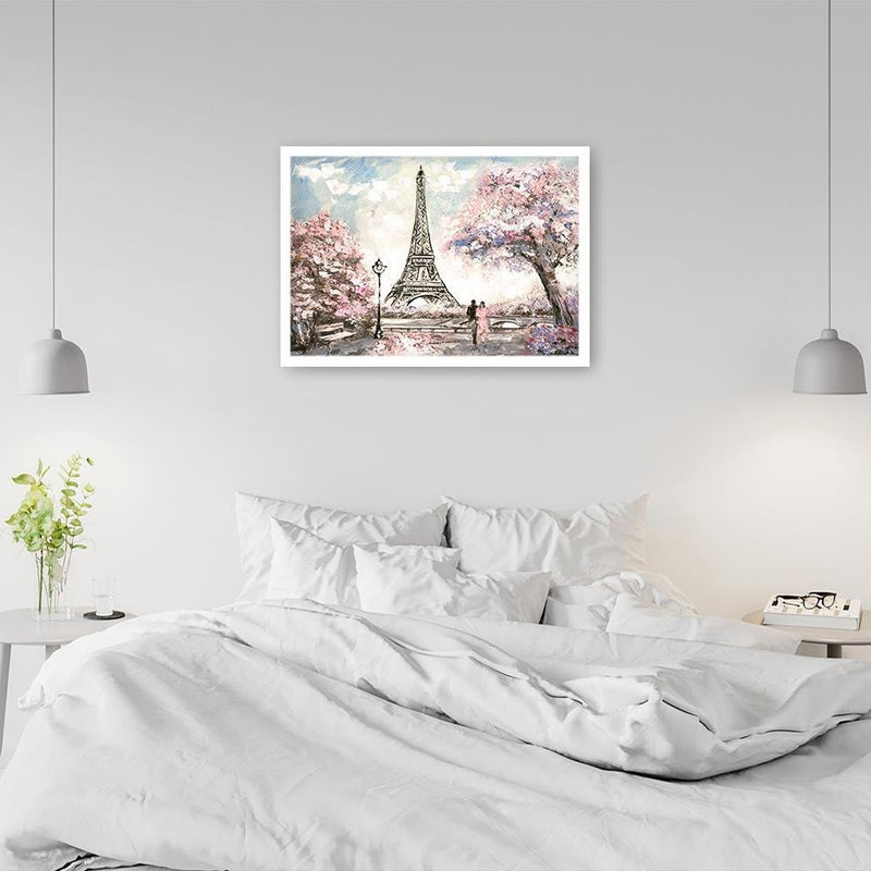 Glezna baltā rāmī - Lovers By The Eiffel Tower 