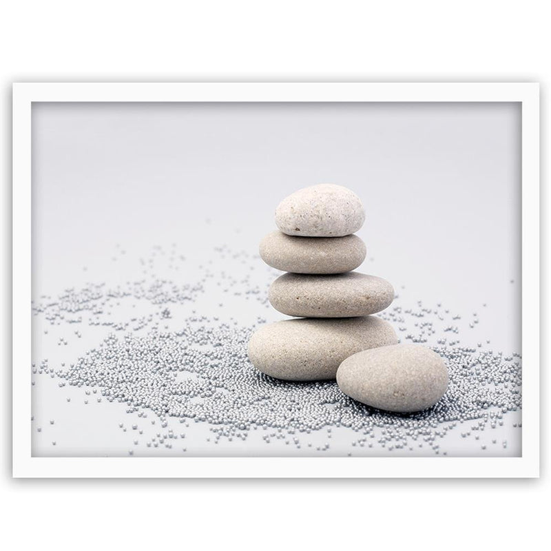 Glezna baltā rāmī - Gray Zen Stones 