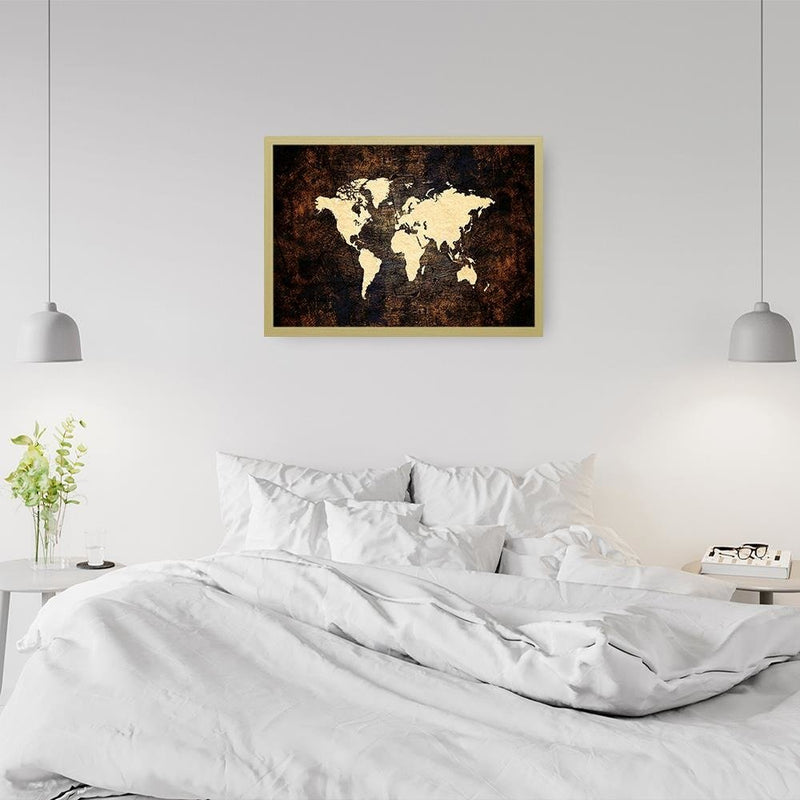 Glezna bēšā rāmī - Brown Map Of The World 