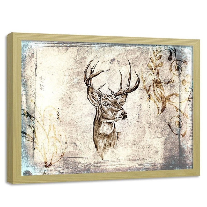 Glezna bēšā rāmī - Deer Portrait 