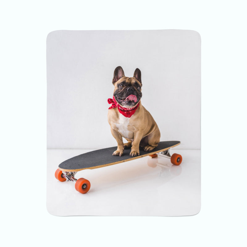 Flīsa pleds French Bulldog on Skateboard