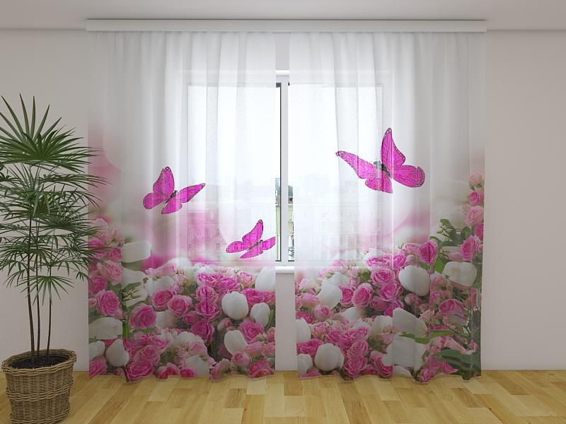 3D Aizkari Crimson Butterflies and Flowers - E-interjers