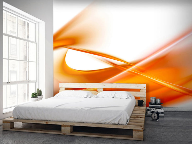 Abstraktas oranžas fototapetes moderna guļamistabā