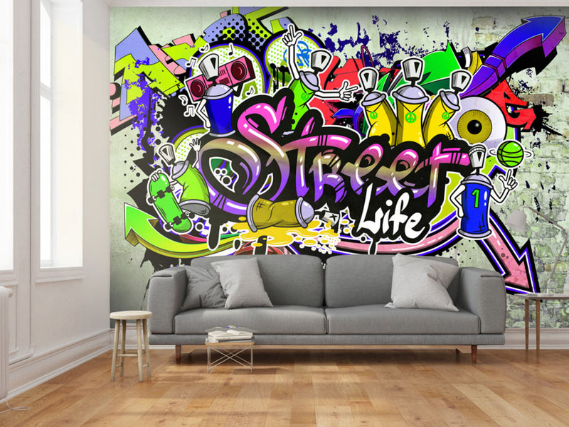 Fototapetes jauniešu istabai ar daudzkrāsainam grafiti