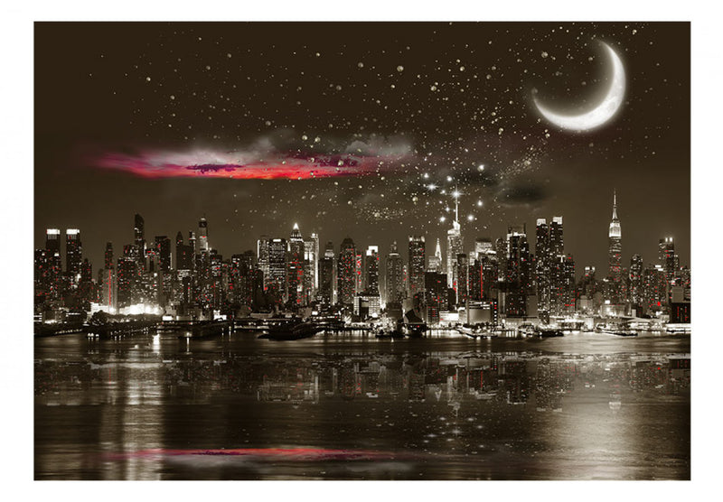 Fototapetes ar nakts pilsētu un Mēness melnā krāsā