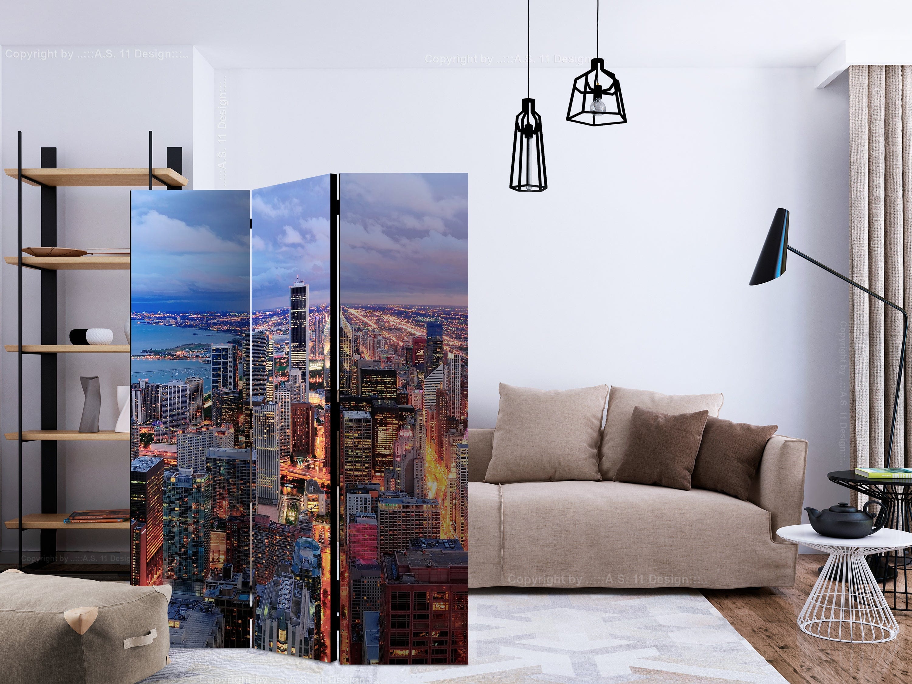 Aizslietnis 3-daļīgs - Apgaismotā Čikāga (135x172cm) 135x172 cm Home Trends