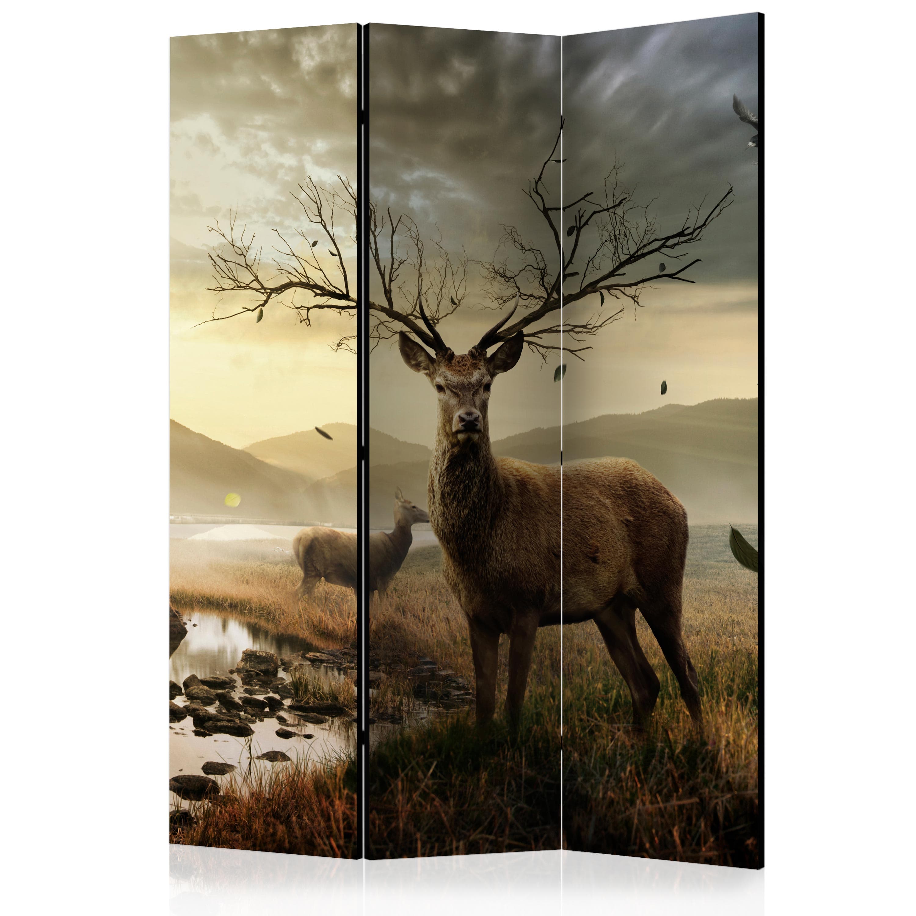 Aizslietnis 3-daļīgs - Brieži pie kalnu strauta (135x172cm) Home Trends