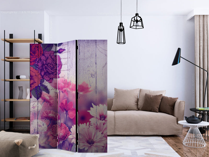 Aizslietnis 3-daļīgs - Kompozīcija ar ziediem violetos toņos (135x172cm) 135x172 cm Home Trends
