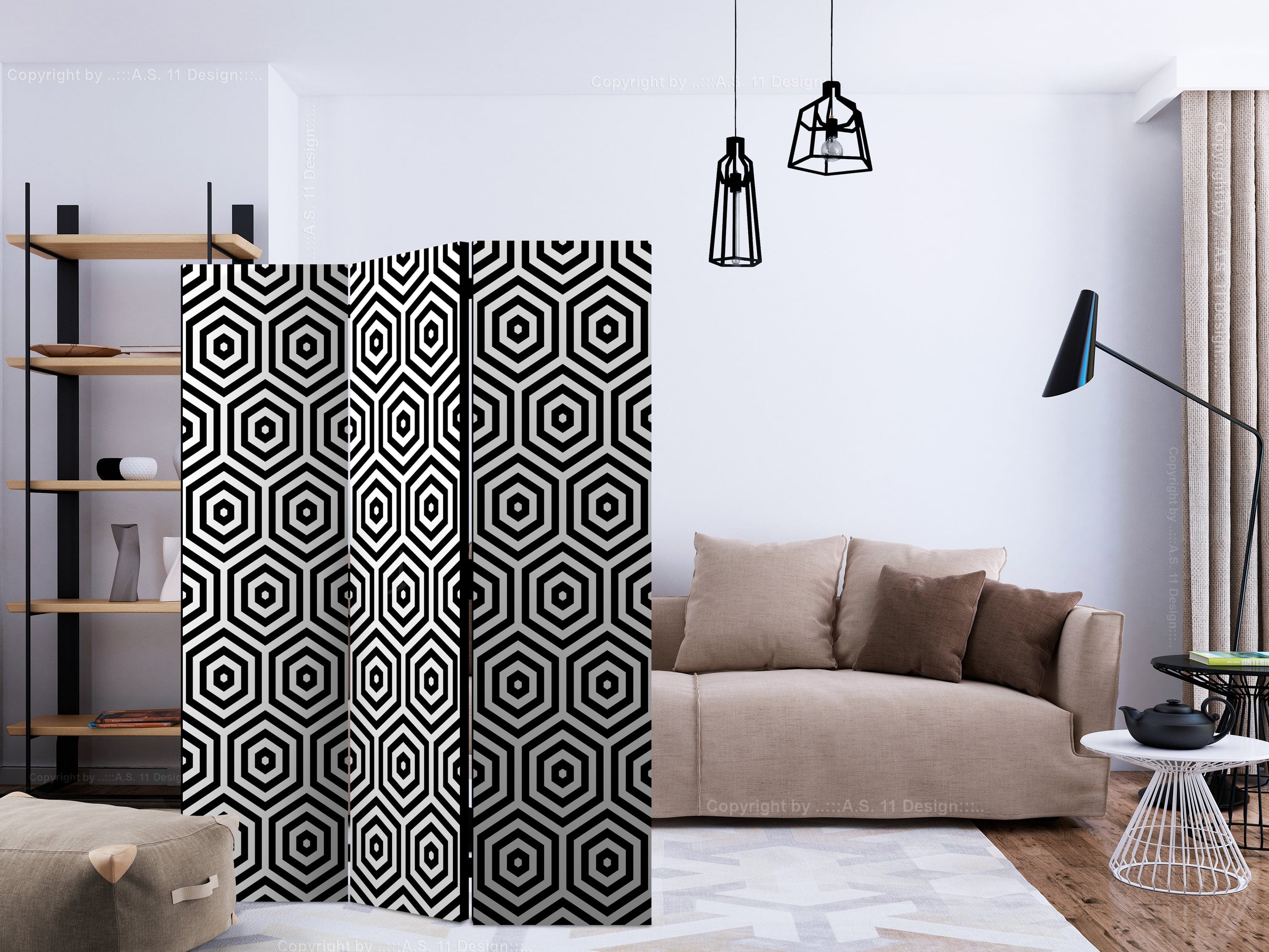 Aizslietnis 3-daļīgs - Melnbaltā hipnoze (135x172cm) 135x172 cm Home Trends