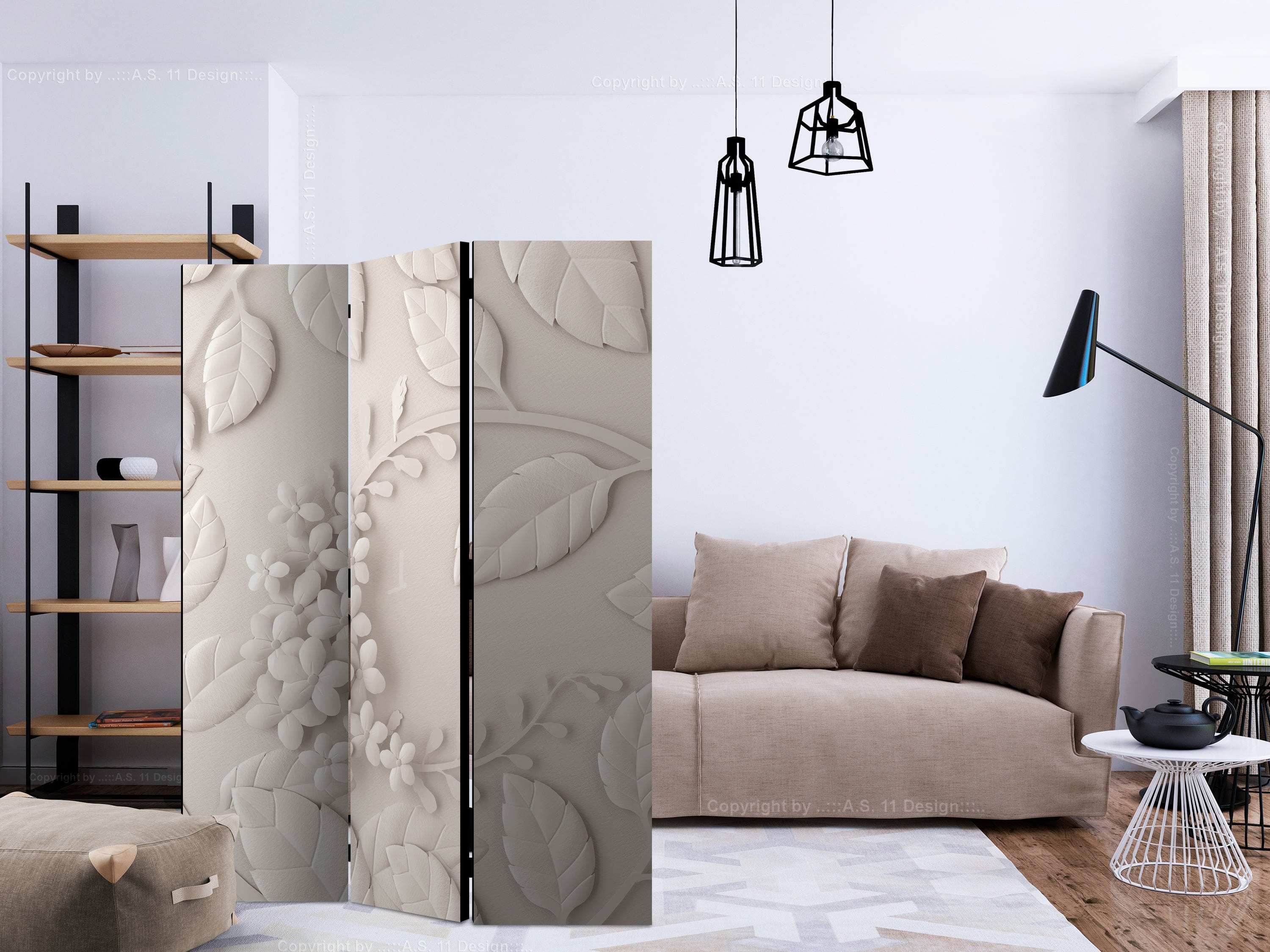 Aizslietnis 3-daļīgs - Papīra ziedi (krēmkrāsainas) (135x172cm) 135x172 cm Home Trends
