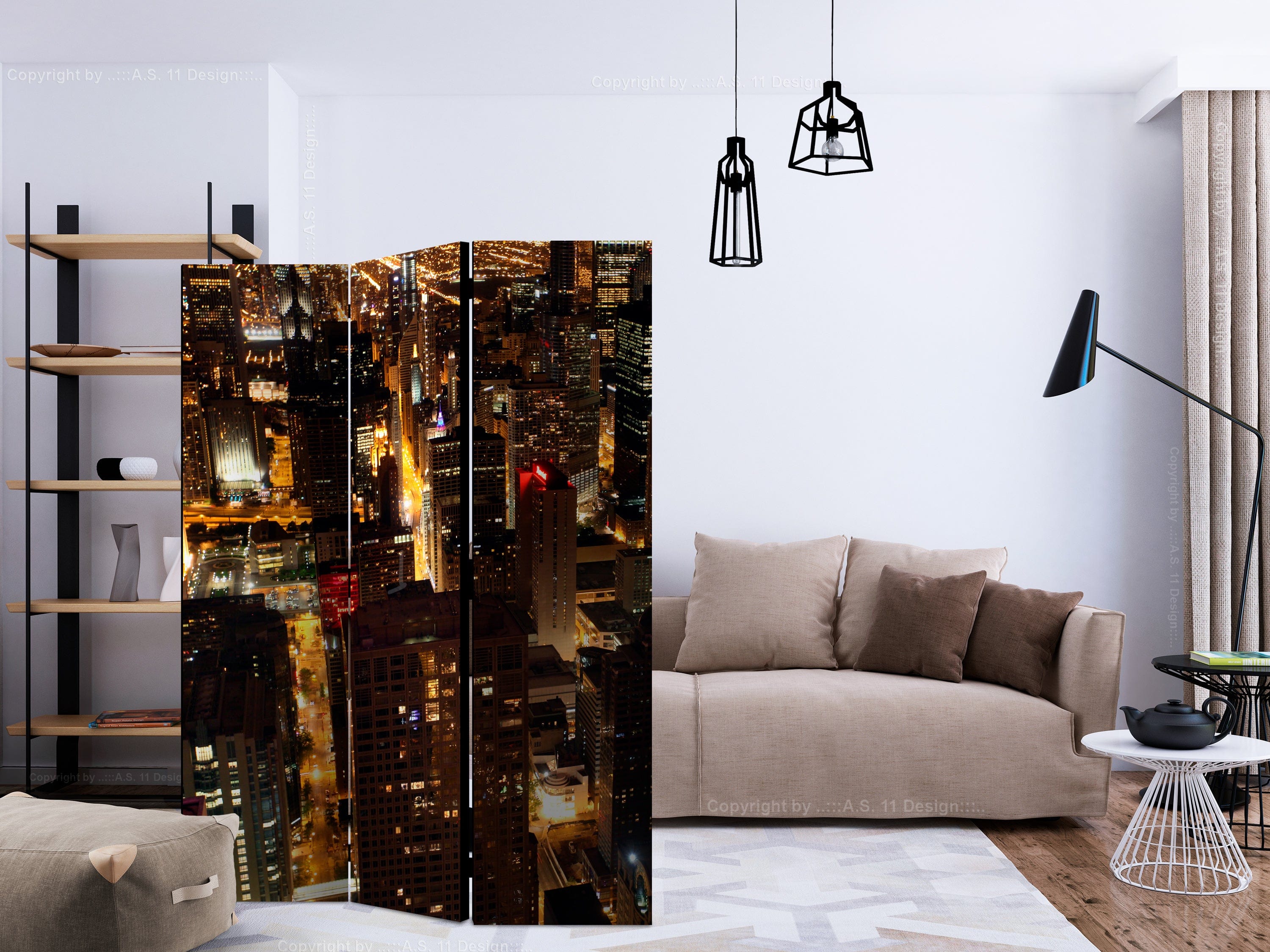 Aizslietnis 3-daļīgs - Pilsēta naktī - Čikāga, ASV (135x172cm) 135x172 cm Home Trends