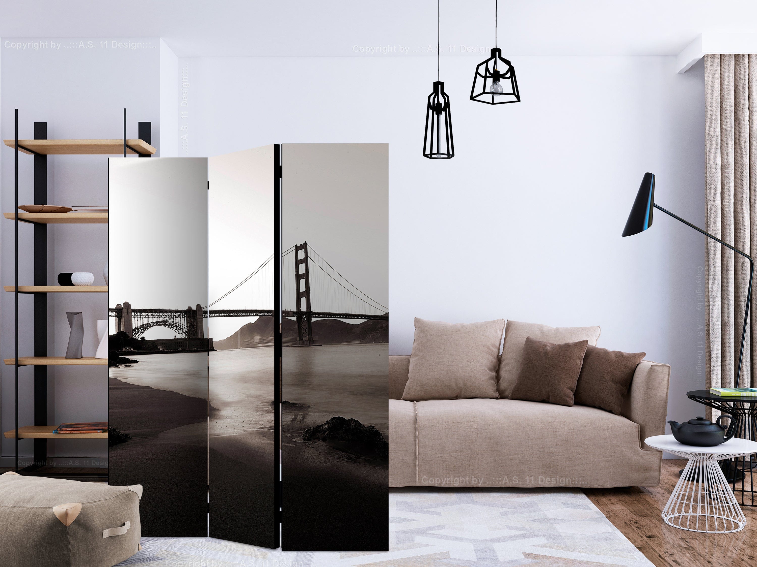 Aizslietnis 3-daļīgs - Sanfrancisko - Zelta vārtu tilts melnbaltā krāsā (135x172cm) 135x172 cm Home Trends