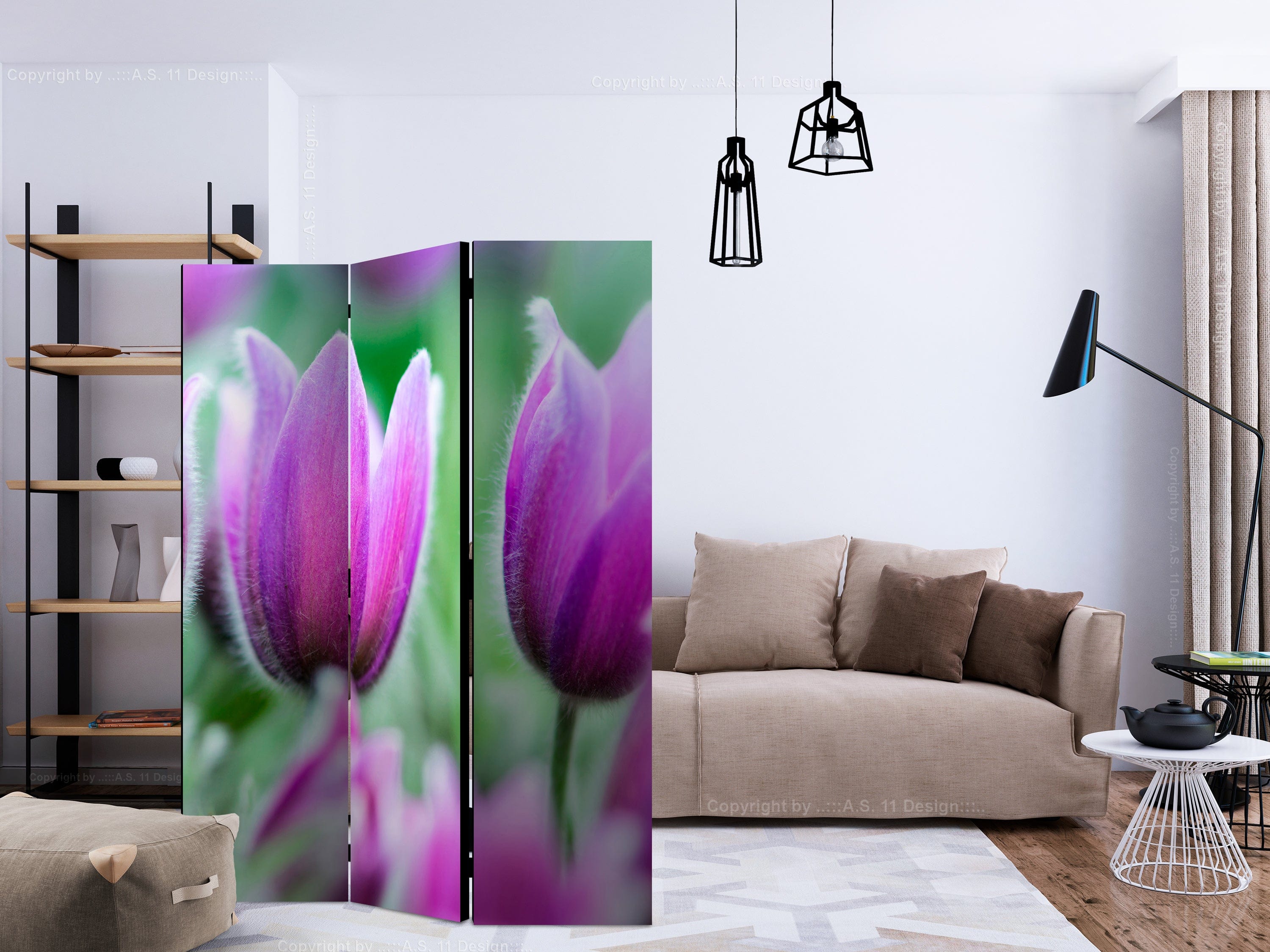 Aizslietnis 3-daļīgs - Violetas pavasara tulpes (135x172cm) 135x172 cm Home Trends