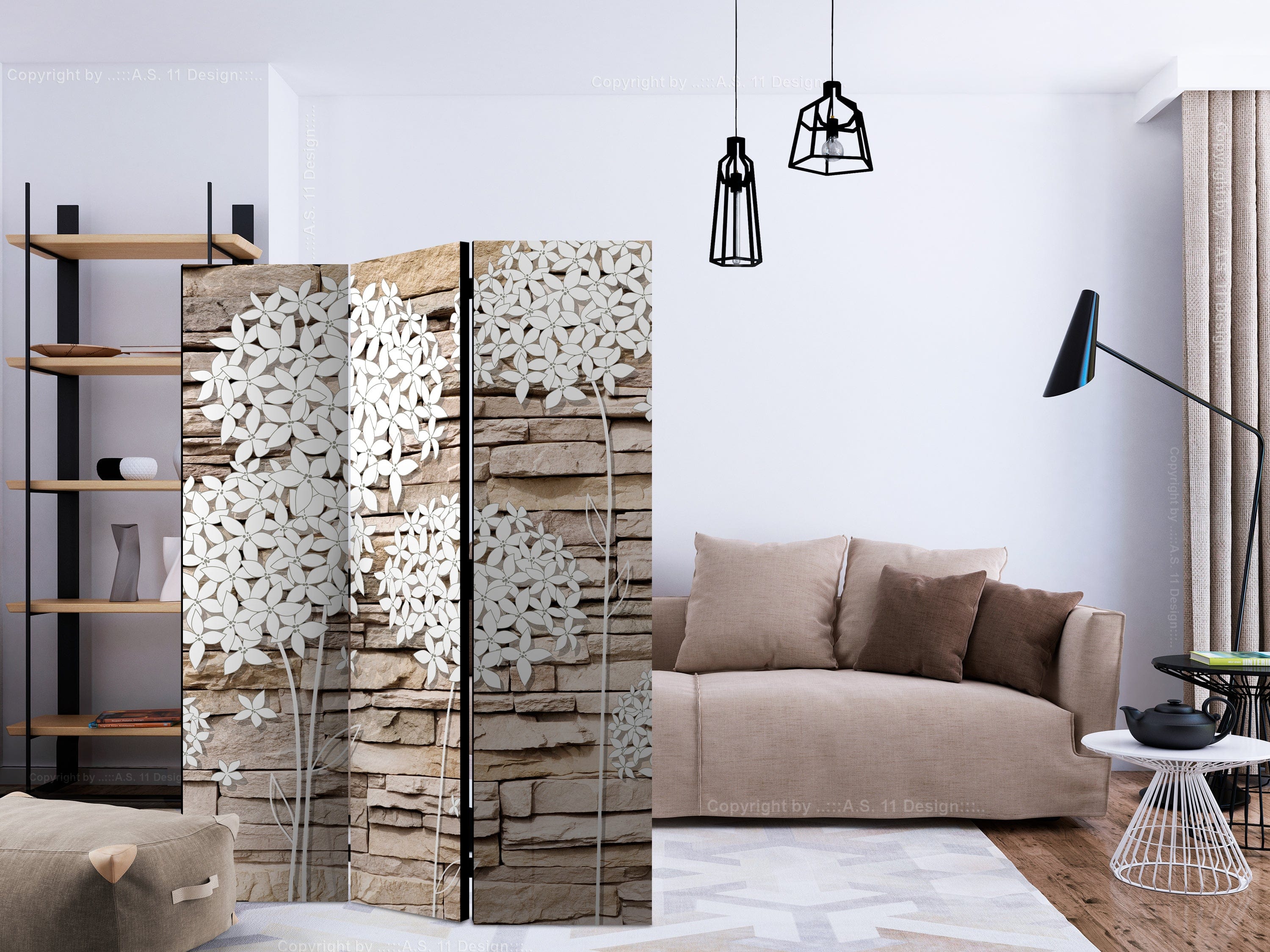 Aizslietnis 3-daļīgs - Ziedi uz akmens (135x172cm) 135x172 cm Home Trends