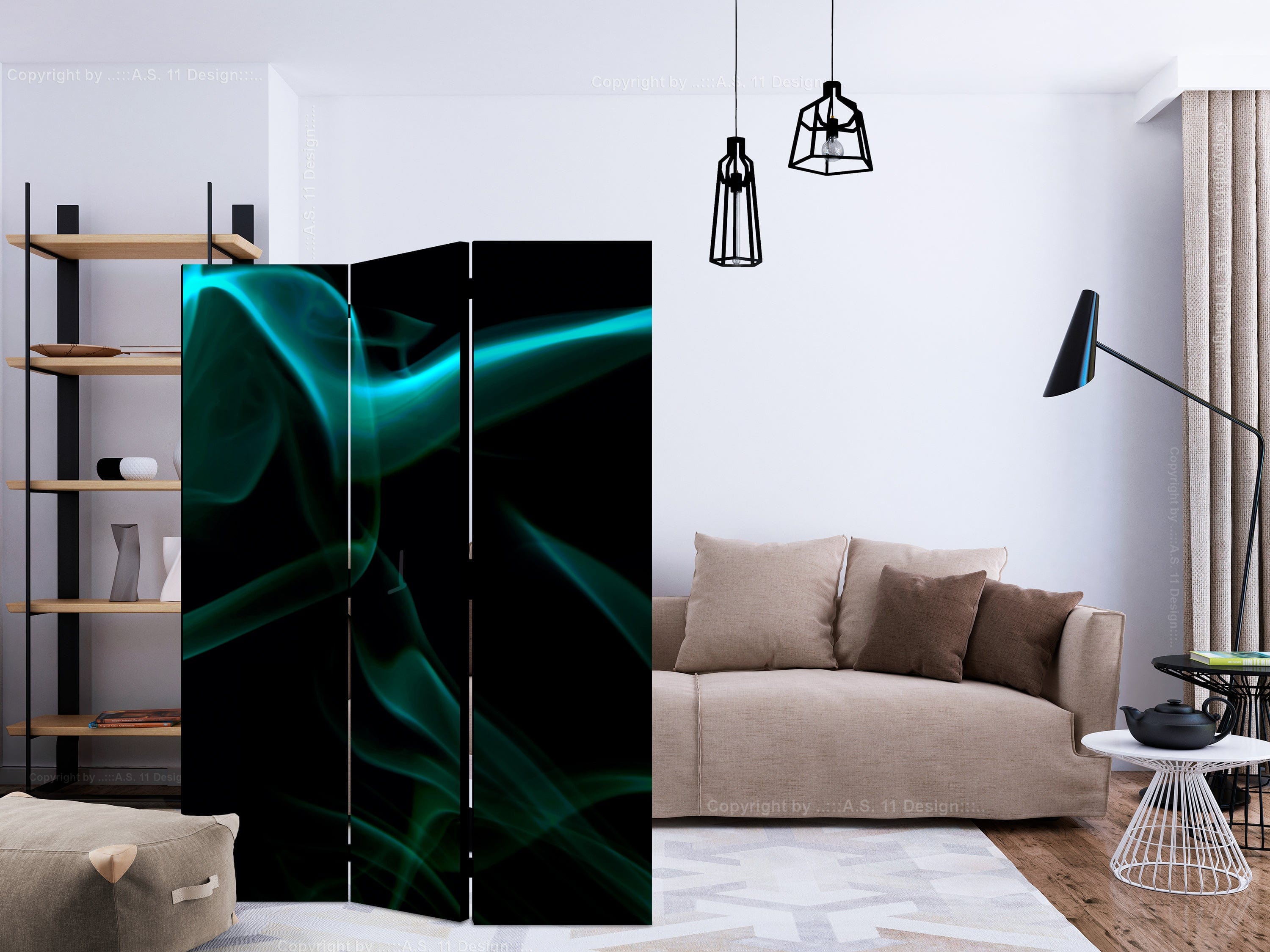 Aizslietnis 3-daļīgs - Zili dūmu viļņi (135x172cm) 135x172 cm Home Trends