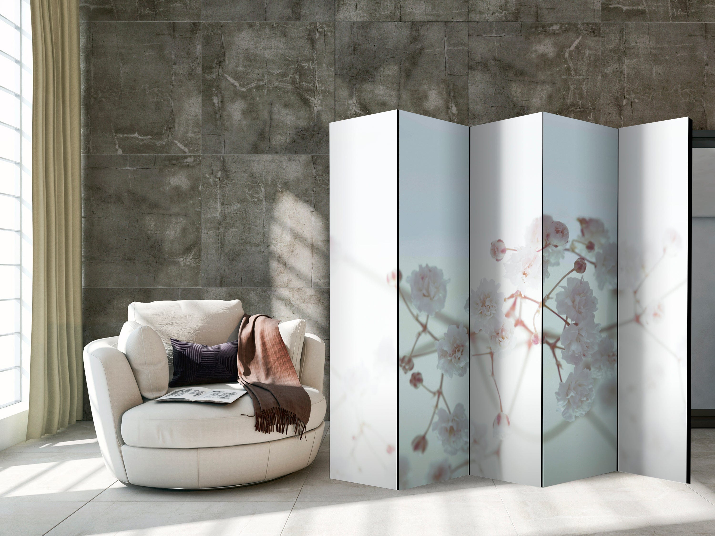 Aizslietnis 5-daļīgs - Baltie ziedi (225x172cm) Home Trends
