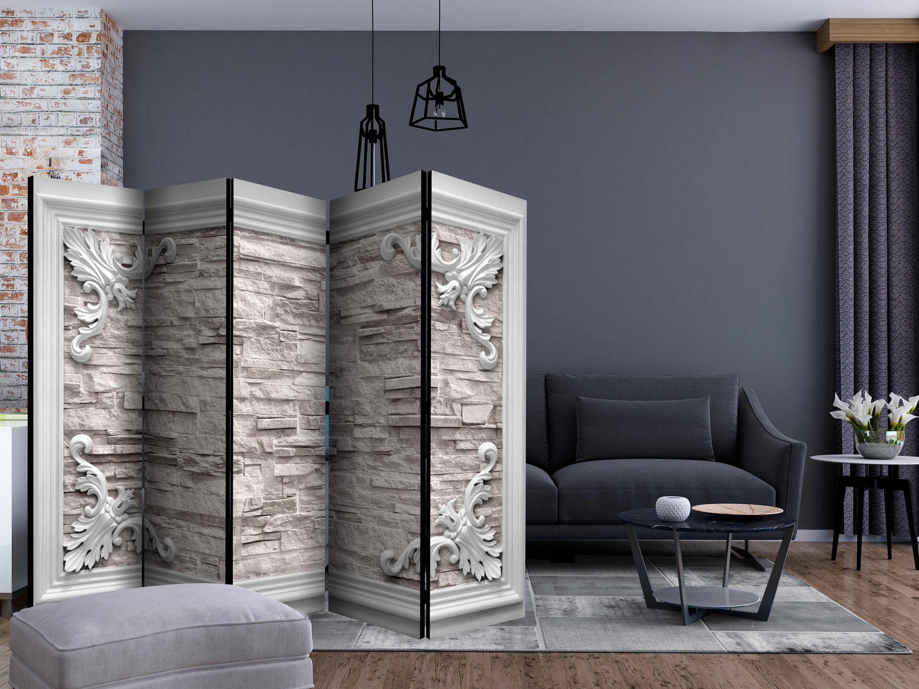 Aizslietnis 5-daļīgs - Ķieģeļi rāmī (bēšs) (225x172cm) Home Trends