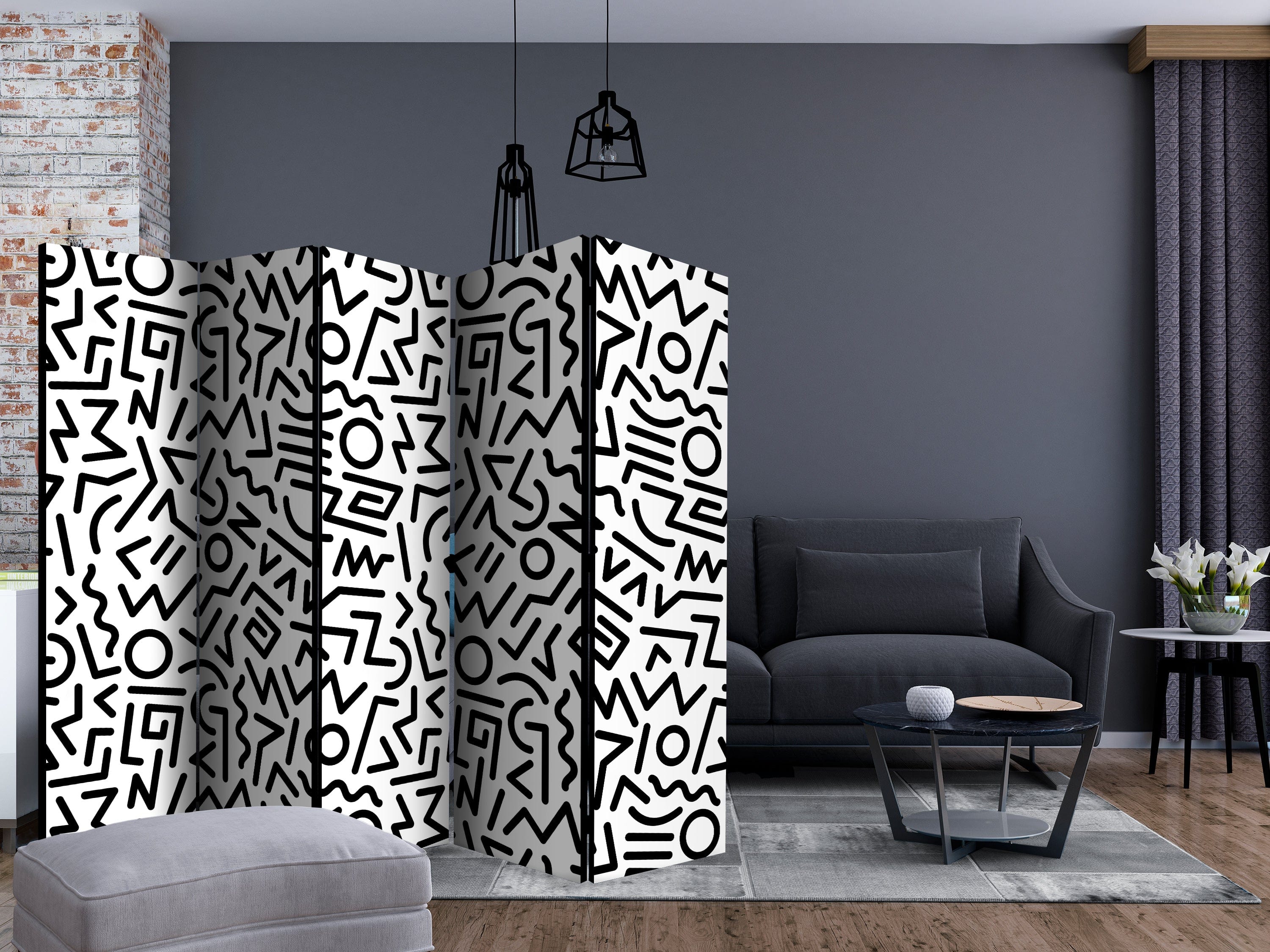 Aizslietnis 5-daļīgs - Melnbalts labirints (225x172cm) 225x172 cm Home Trends
