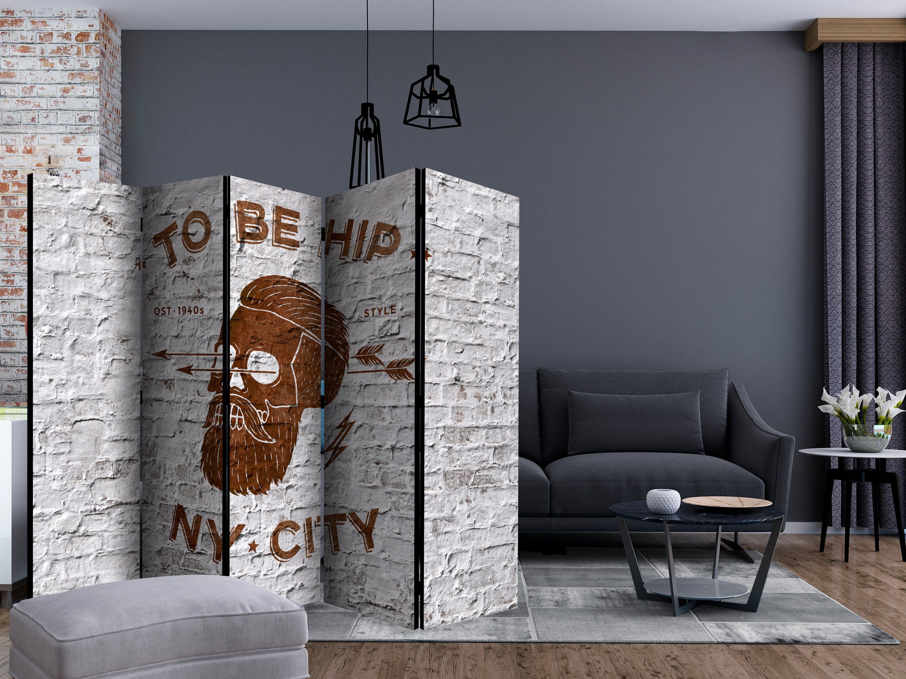 Aizslietnis 5-daļīgs - Ņujorkas stils uz pelēkas sienas (225x172cm) Home Trends
