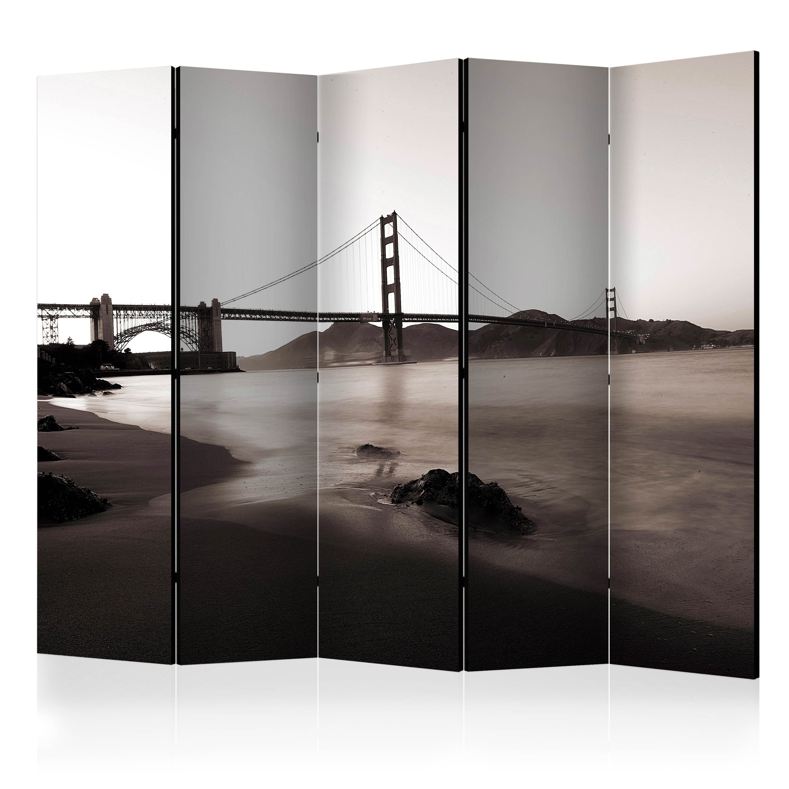 Aizslietnis 5-daļīgs - Sanfrancisko - Zelta vārtu tilts melnbaltā krāsā (225x172cm) Home Trends