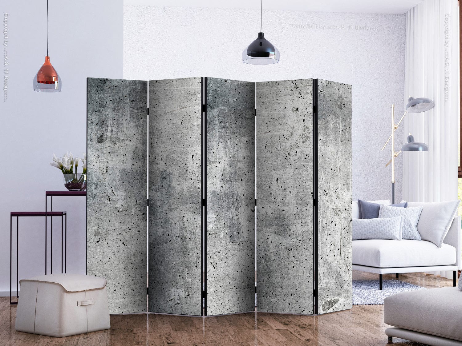 Aizslietnis ar betona rakstu pelēkā krāsā, 5-daļīgs, (225x172cm) 225x172 cm Home Trends