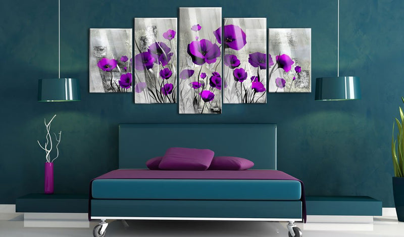 Glezna ar akrila stiklu - Pļava: violetās magones