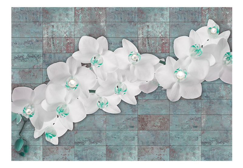 Fototapetes ar ziediem - Orhidejas ar pērlēm