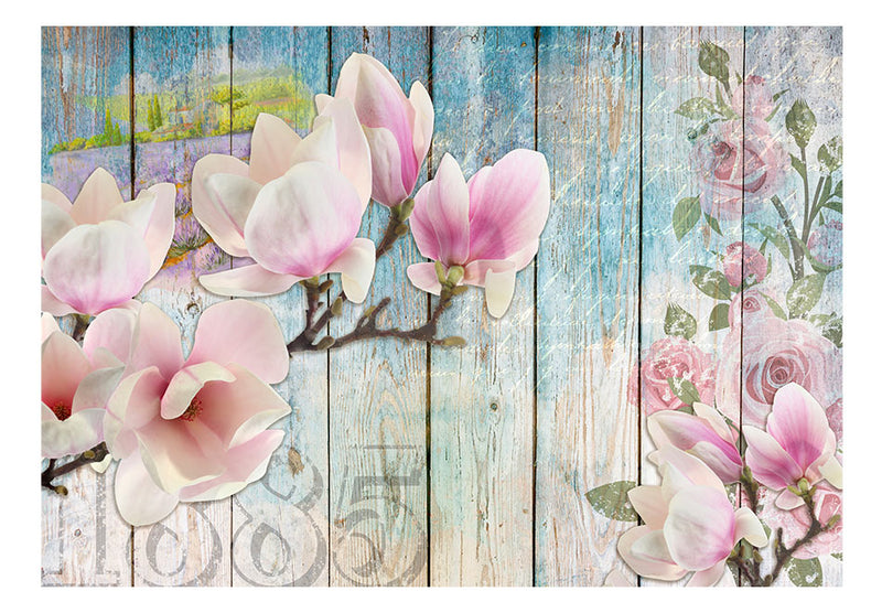 Fototapetes ar ziediem - Rozā ziedi uz koka