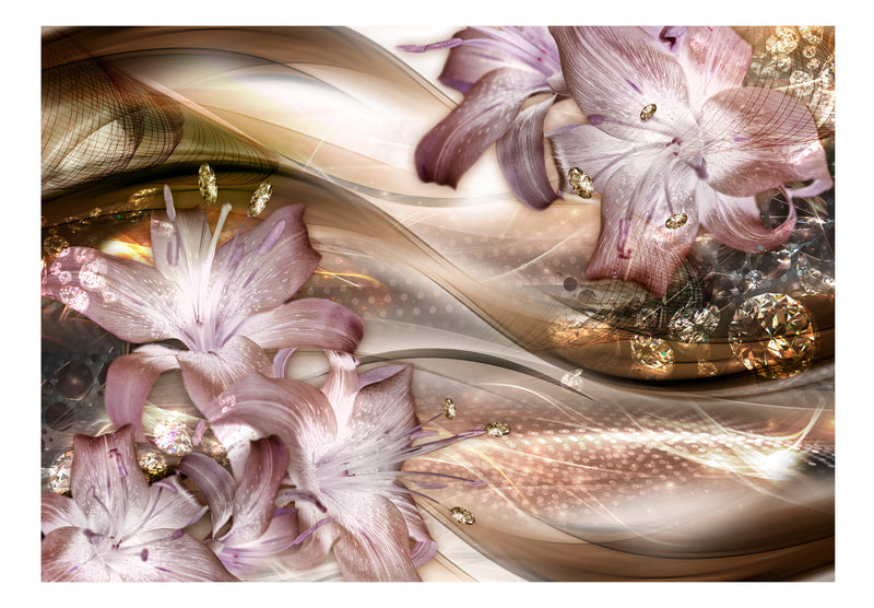 Fototapetes ar ziediem - Lilijas uz viļņa (brūnas)