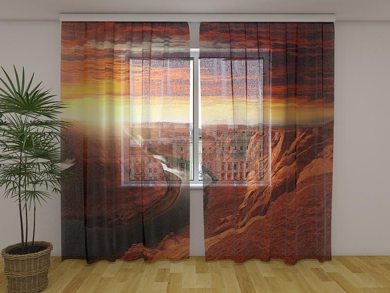 Dienas un nakts aizkari - Horse Shoe Bend saulrietā 180 x 140 cm (2X 90x140 cm) / Сaurspīdīgs šifons E-interjers.lv