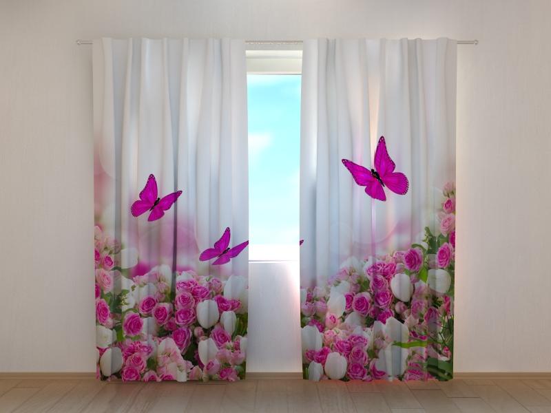 3D Aizkari Crimson Butterflies and Flowers - E-interjers