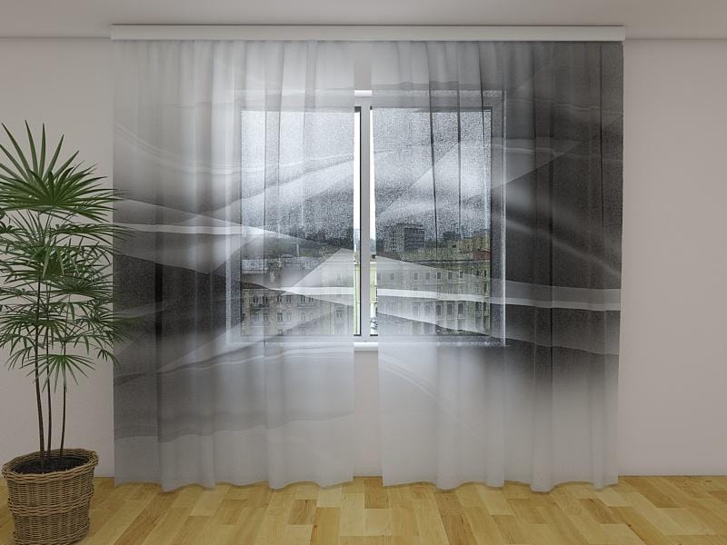Dienas un nakts aizkari - Melnbalti abstrakcijas viļņi 180 x 140 cm (2X 90x140 cm) / Сaurspīdīgs šifons E-interjers.lv
