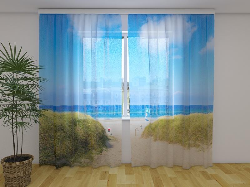 Dienas un nakts aizkari - Pludmale Ziltas salā 180 x 140 cm (2X 90x140 cm) / Сaurspīdīgs šifons E-interjers.lv