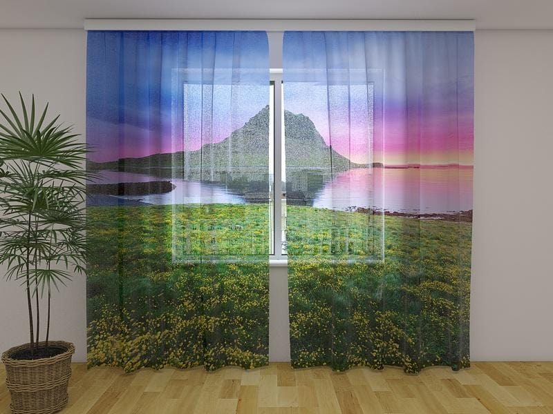 Dienas un nakts aizkari - Skaists saulriets Islandē 180 x 140 cm (2X 90x140 cm) / Сaurspīdīgs šifons E-interjers.lv