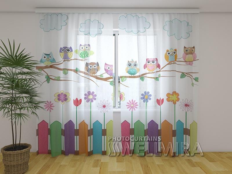 Dienas un nakts aizkari - Smieklīgā pūce 180 x 140 cm (2X 90x140 cm) / Сaurspīdīgs šifons E-interjers.lv