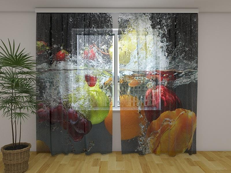 Dienas un nakts aizkari - Svaigi augļi uz ūdens 180 x 140 cm (2X 90x140 cm) / Сaurspīdīgs šifons E-interjers.lv