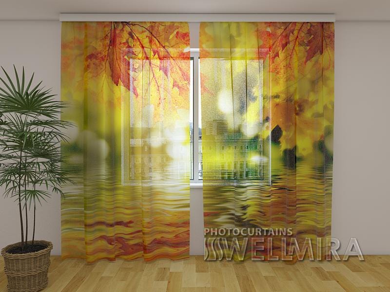 Dienas un nakts aizkari - Zelta lapas 180 x 140 cm (2X 90x140 cm) / Сaurspīdīgs šifons E-interjers.lv