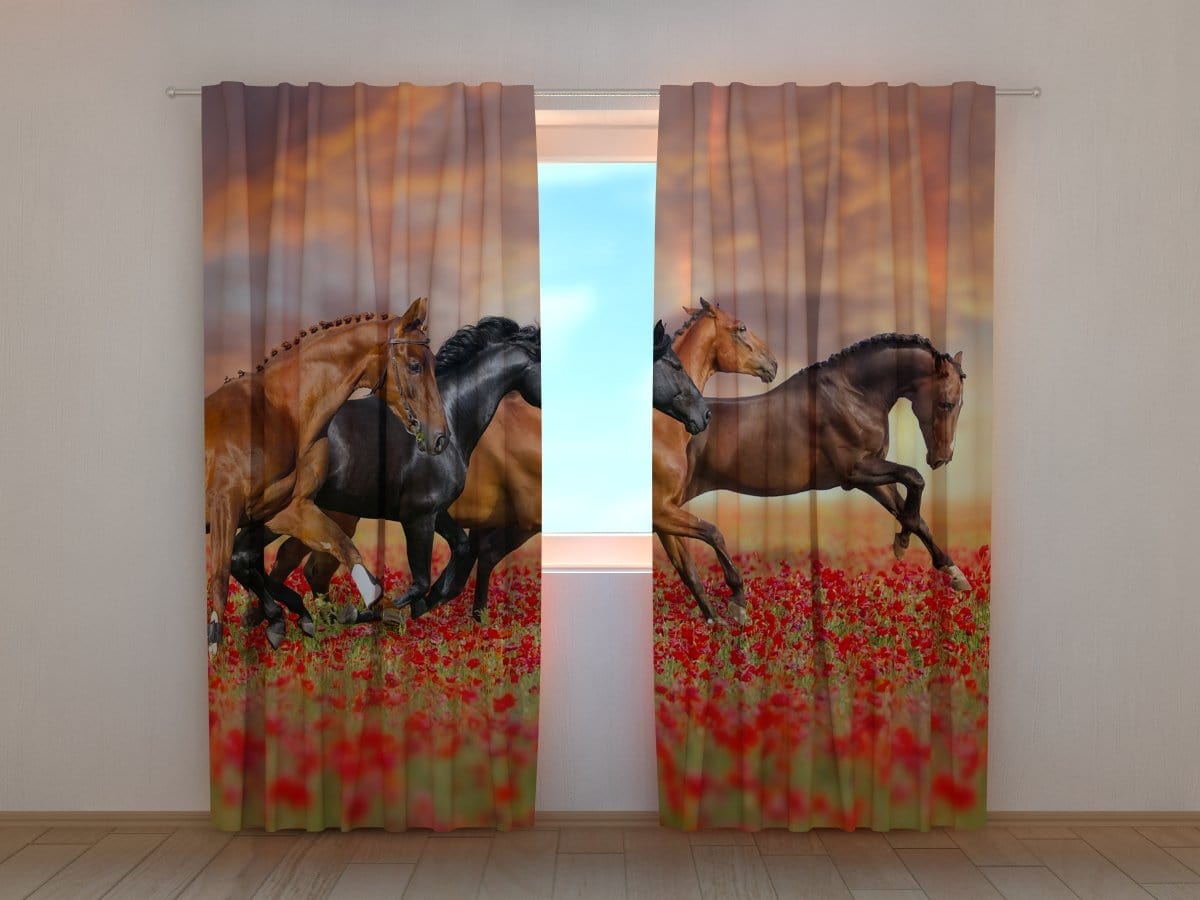 Dienas un nakts aizkari - Zirgi magoņu laukā 180 x 140 cm (2X 90x140 cm) / SCREEN E-interjers.lv