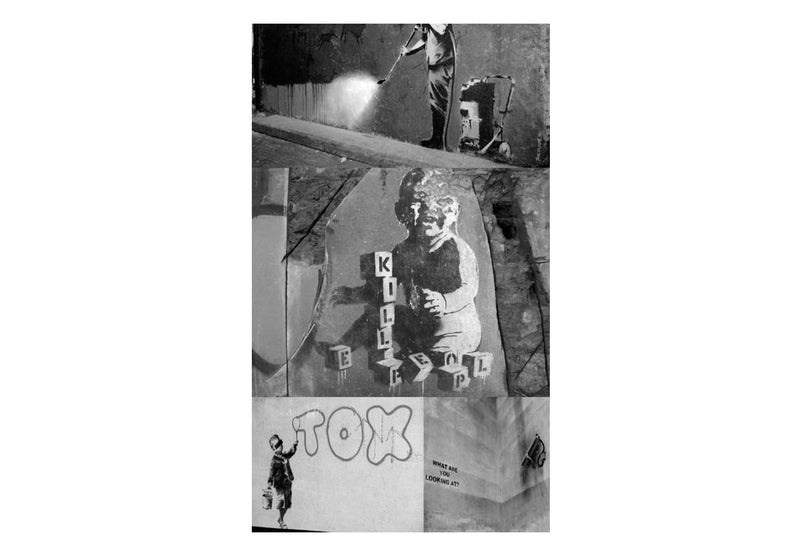 Fototapetes - Banksy - pelēka kolāža (0,50x10 m)