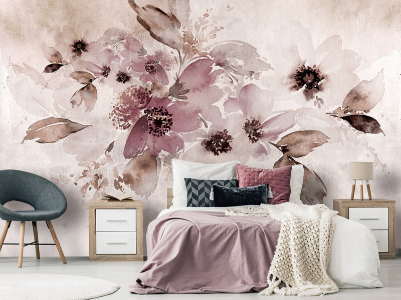 Fototapetes uz sienas ar rozā ziediem