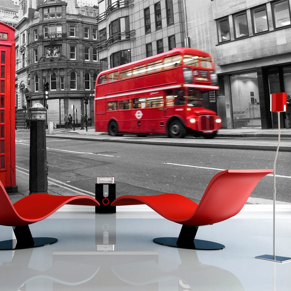 Fototapetes - Sarkanais autobuss un telefona kaste Londonā E-interjers.lv