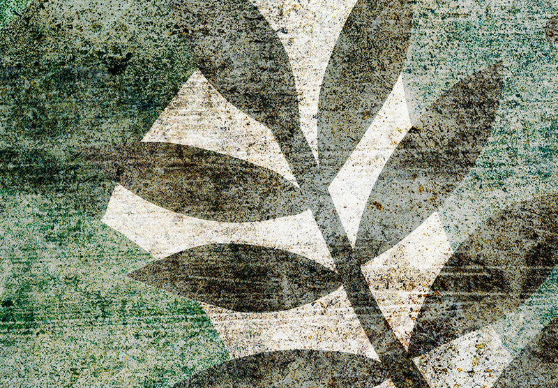 Fototapetes ar mežu - zaļas lapas uz pelēka fona ar betona imitāciju, 136092