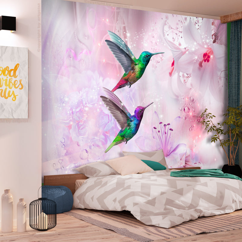Fototapetes ar ziediem - Krāsaini kolibri (violeti)