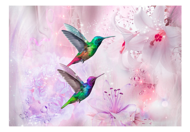 Fototapetes ar ziediem - Krāsaini kolibri (violeti)