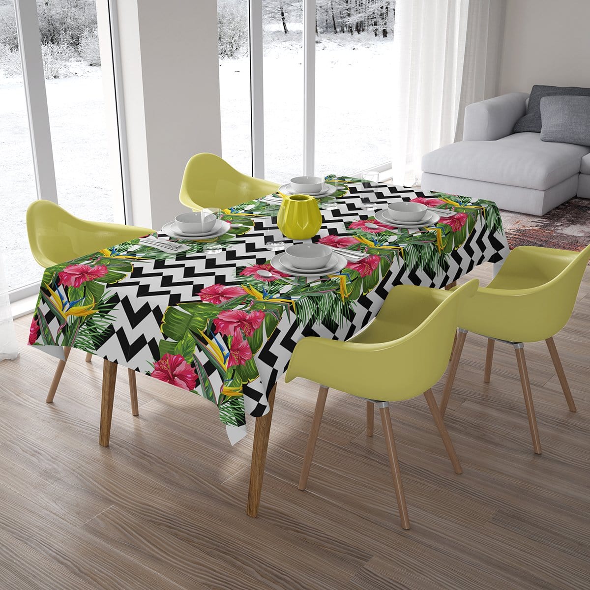Galdauts - Tropu lapas un hibiskusa ziedi Home Trends