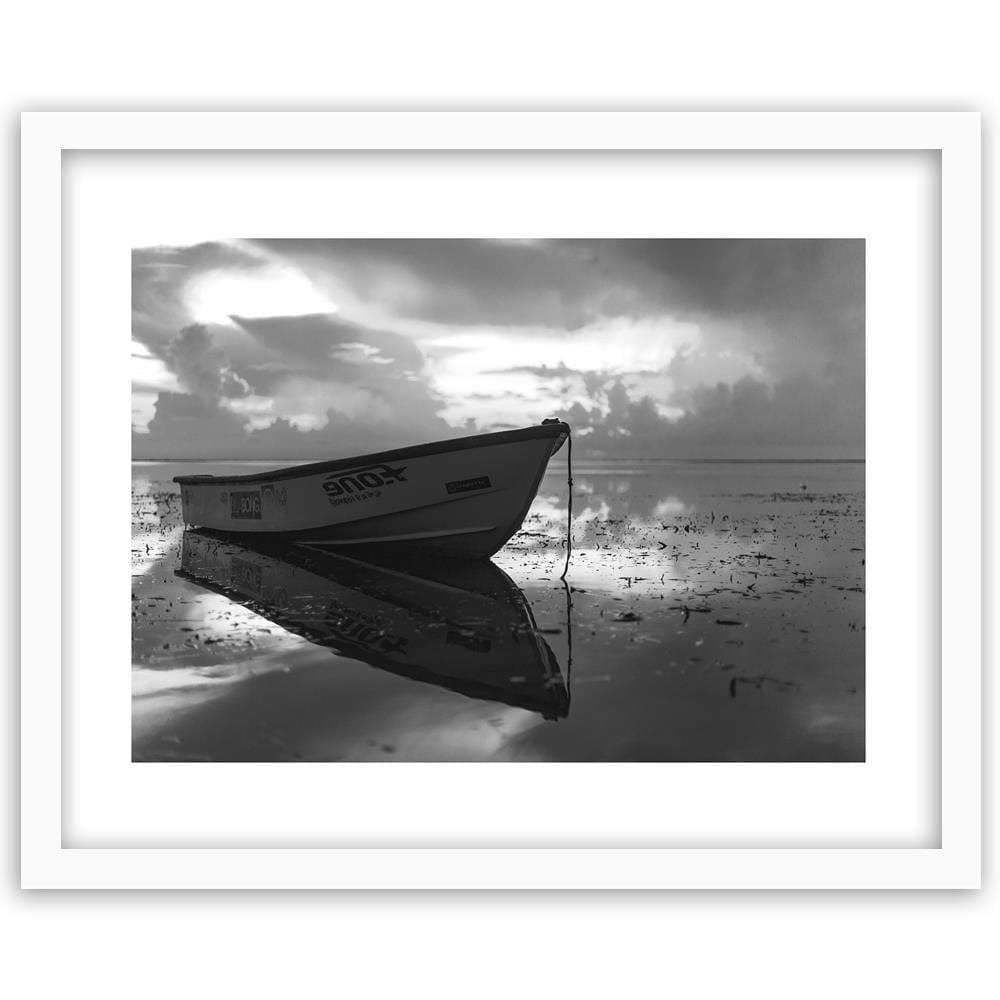 Glezna baltā rāmī - A Boat On The Sea 2  Home Trends DECO