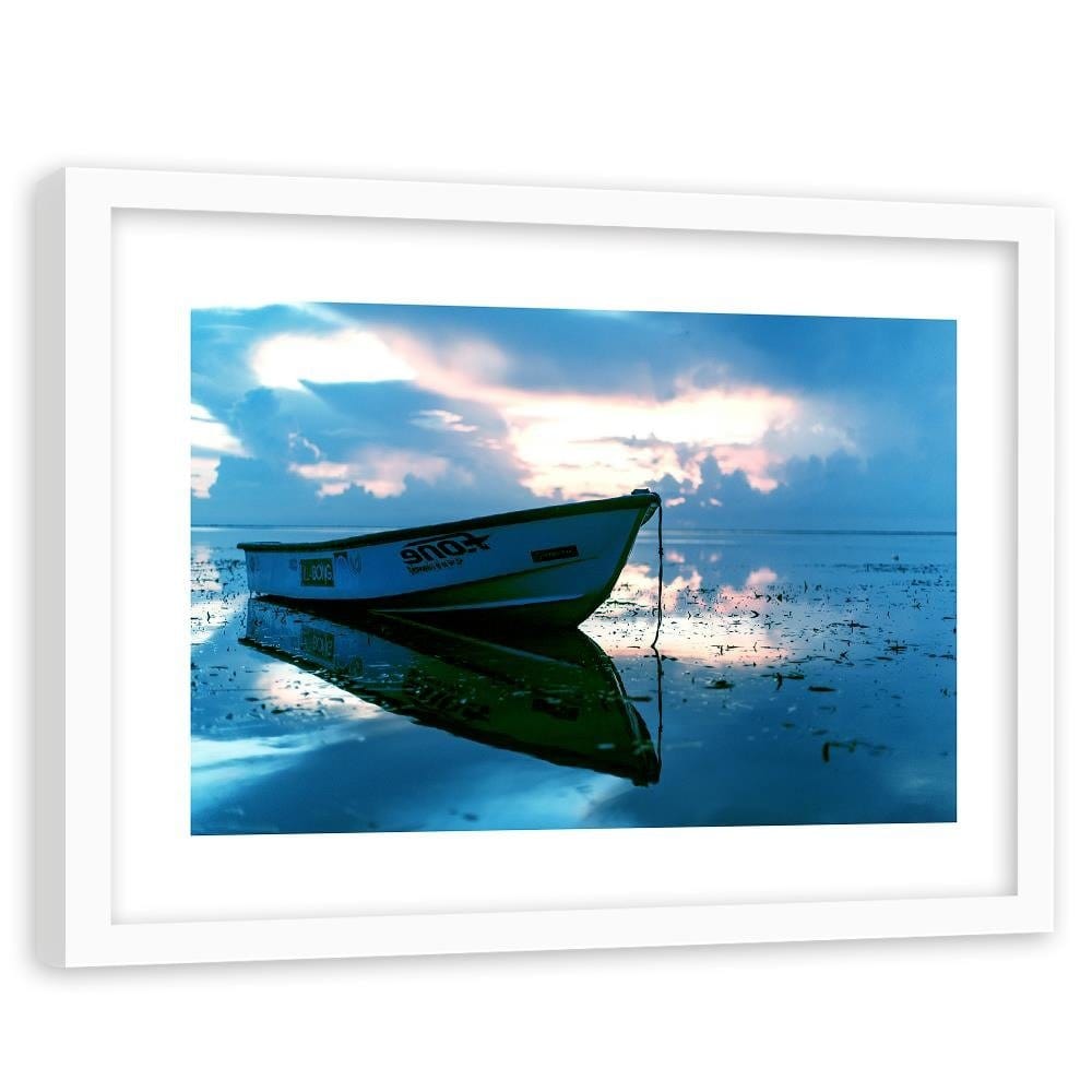 Glezna baltā rāmī - A Boat On The Sea 3  Home Trends DECO
