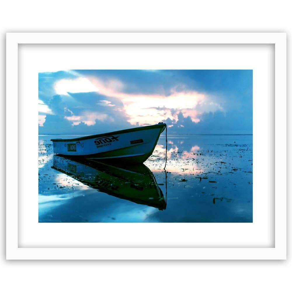 Glezna baltā rāmī - A Boat On The Sea 3  Home Trends DECO