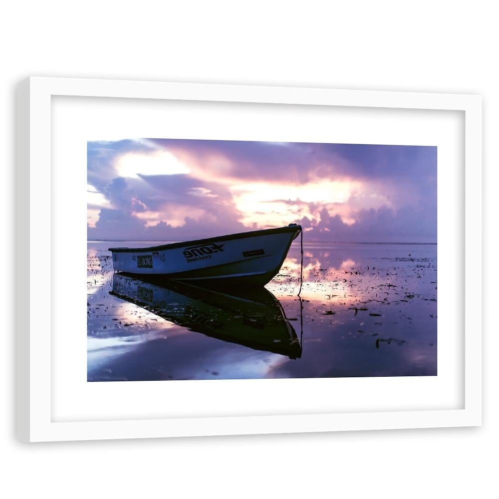 Glezna baltā rāmī - A Boat On The Sea 4  Home Trends DECO